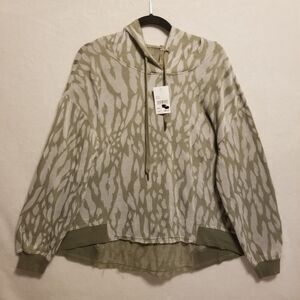 XCVI Large Hoodie Arlington Animal Print Olive Green Lightweight Grunge NEW